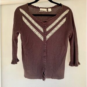 Wool blend cardigan DKNY 3/4 sleeves lace detail dainty Size Medium twilight